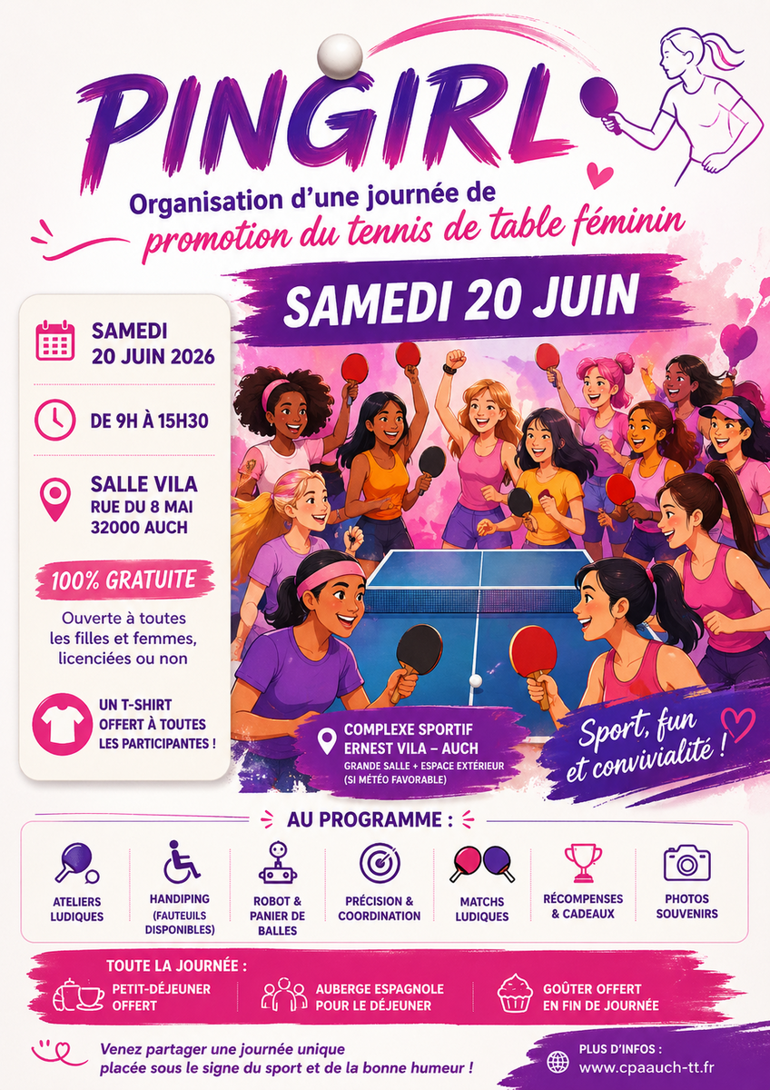 PINGIRL – Journée 100% féminine le 20 JUIN à AUCH