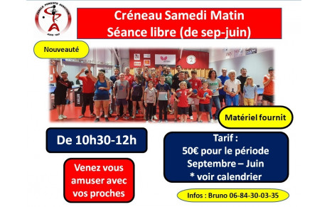 21 septembre : ouverture du créneau Samedi matin 10h-12h30