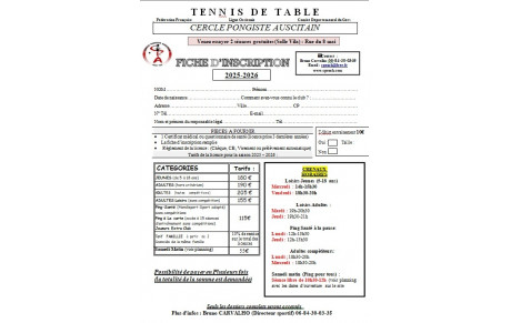 Fiche d'inscription + Horaires  2025-2026